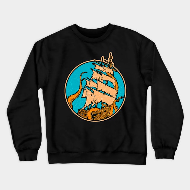 Sea Monster Attacking Ship Crewneck Sweatshirt by Mila46